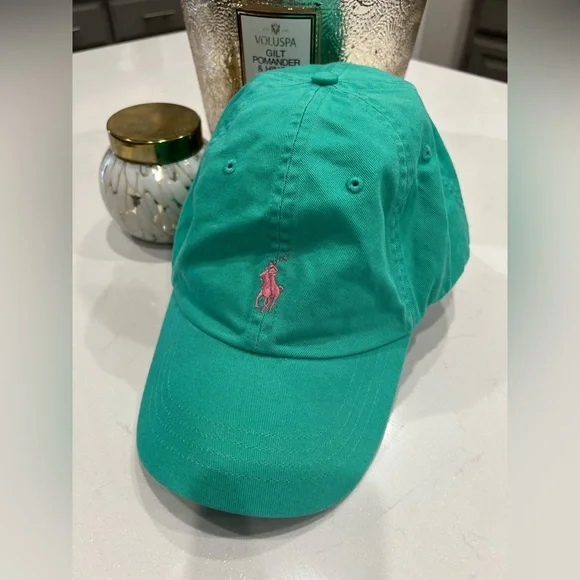 EUC Ralph Lauren Polo Aqua Cap with Pink Pony - Picture 3 of 4